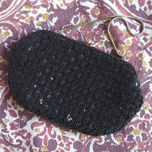 Vintage 50s Beaded Evening Bag - black and gold